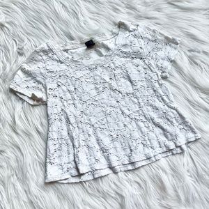 Free People White Fit & Flared Floral Lace Crop Top